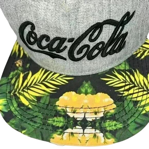 Coca-Cola Snapback Hat, Grey/Black, Tropical Floral Brim, Wool Blend - Picture 1 of 7